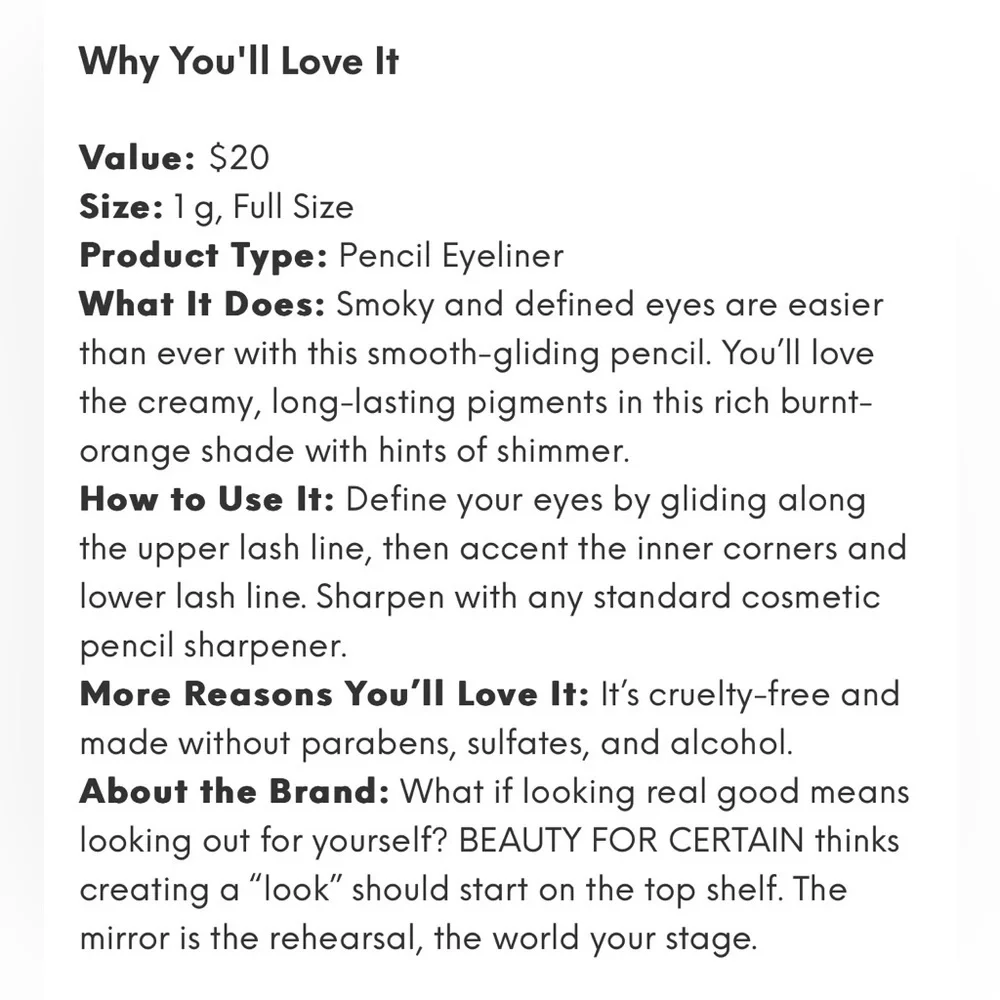 Beauty for Certain Full Size Eyeliner Shade: Persimmon